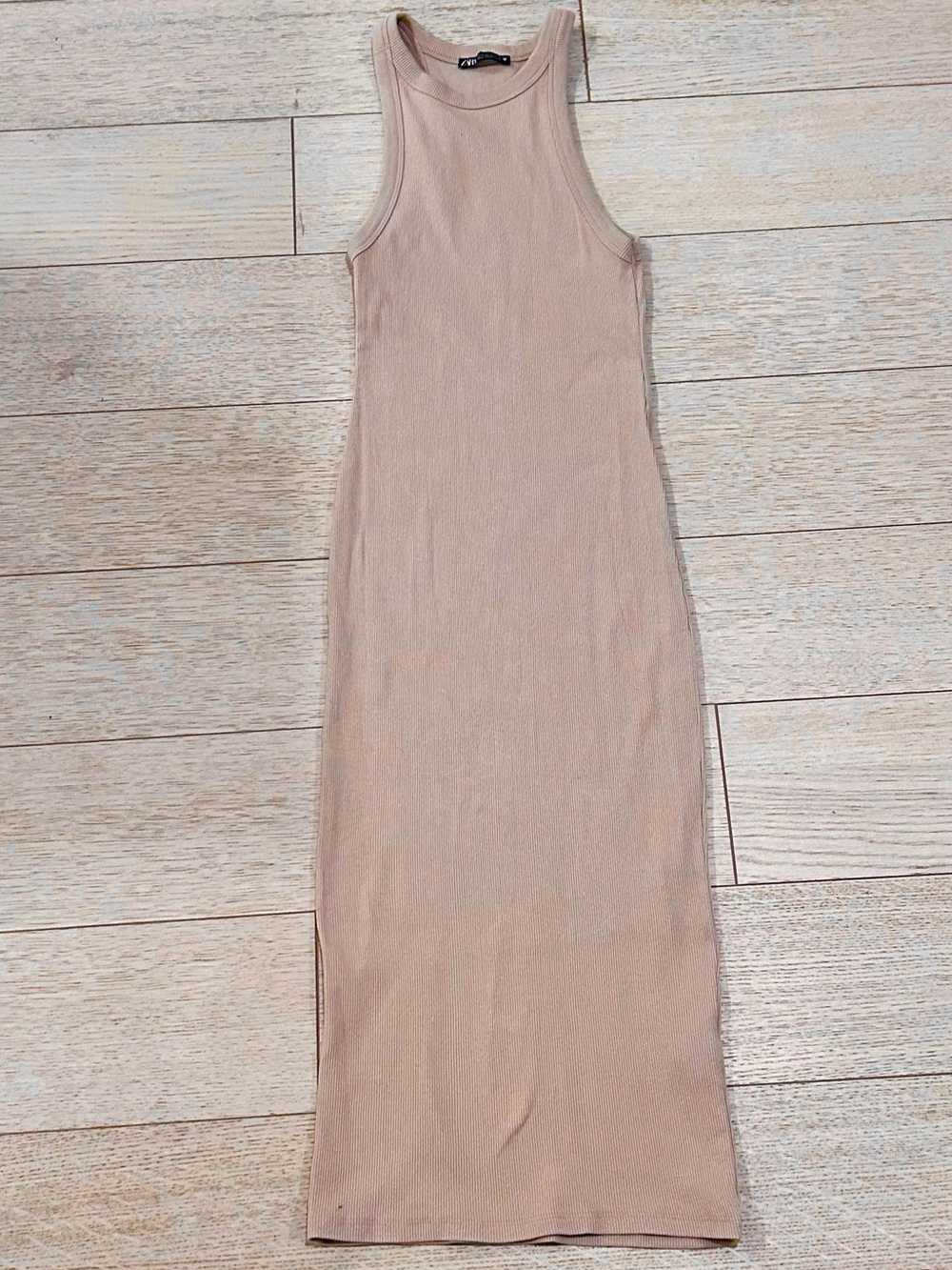 Zara Ribbed Cotton Tank Midi Dress - Beige Medium